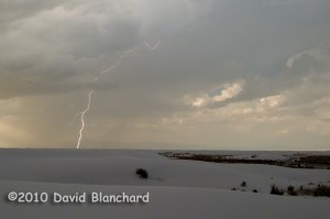 Late afternoon cloud-to-ground lightning over White Sands National Monument.