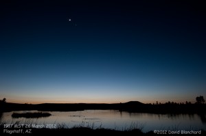 The Moon, Venus, and Jupiter in the twilight sky over the Kachina Wetlands...with ducks.