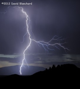 Twilight lightning over west Sedona and the Cockscomb.