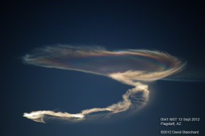 Iridescence in the exhaust trails from a rocket launch over New Mexico.