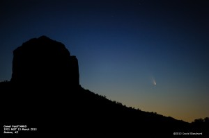 Comet PanSTARRS and the silhouette of Cathedral Rock.