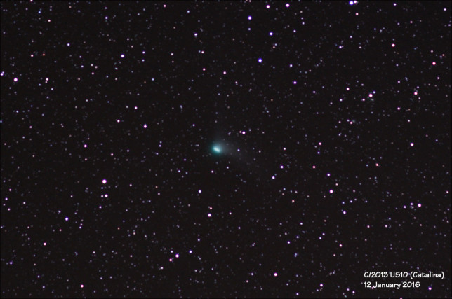 C/2013 US10 (Catalina) long exposure showing motion in the comet (12 January 2016).