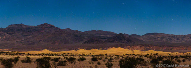 Mesquite Sand Dunes illuminated by moonlight.