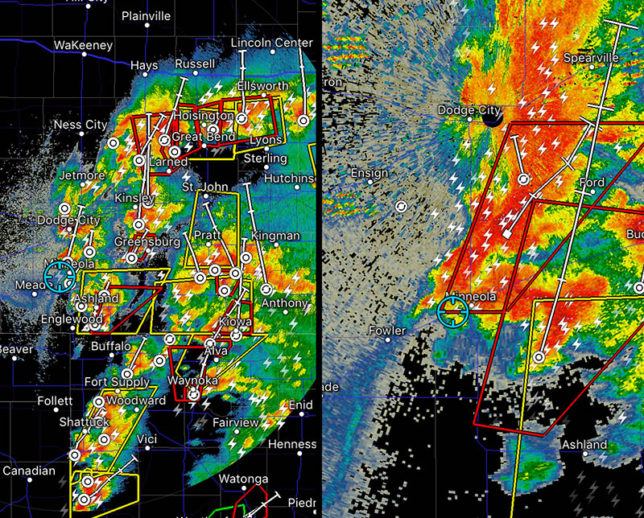 Radar image showing a plethora of severe and tornadic storms in our vicinity (circle)