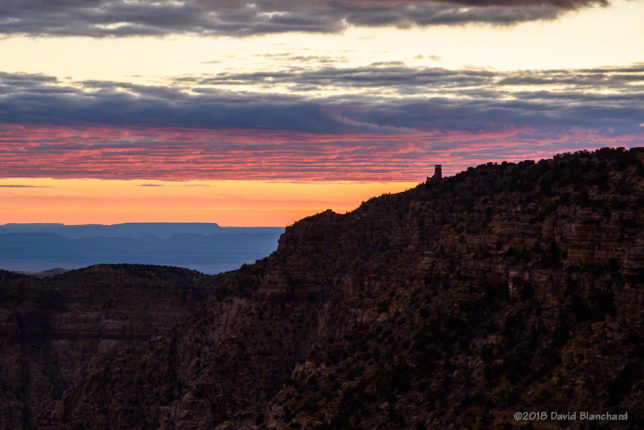 And---for just a moment---there was great color in the sky behind Desert Watchtower.