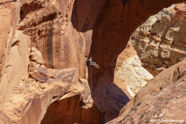 Rappelling below Cassidy Arch, Capitol Reef N.P.