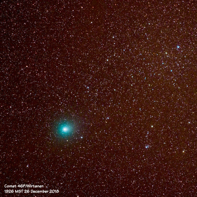 Comet 46P/Wirtanen. (Nikon D750; 200mm; f/4; ISO 1600; 120 seconds)