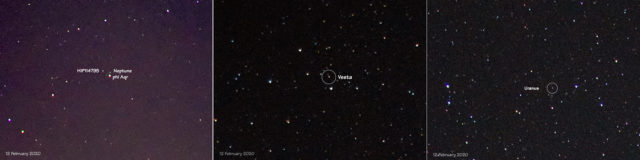 Zoomed in crops showing Vesta, Uranus, and Neptune.