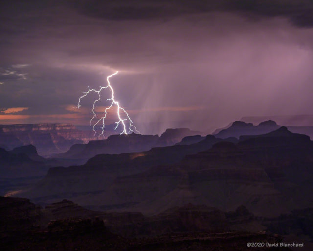 Lightning illuminates the interior of Grand Canyon.