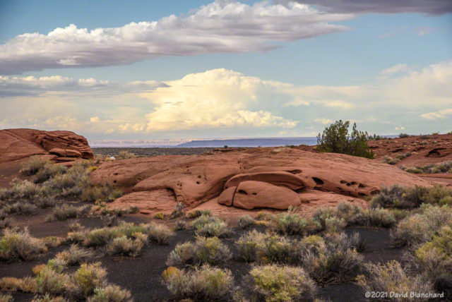A distant thunderstorm seen from Wupatki National Monument.