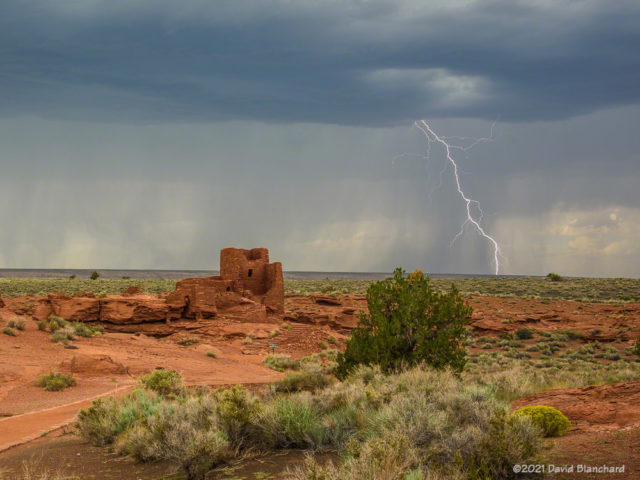 Lightning at Wukoki Pueblo in Wupatki National Monument.