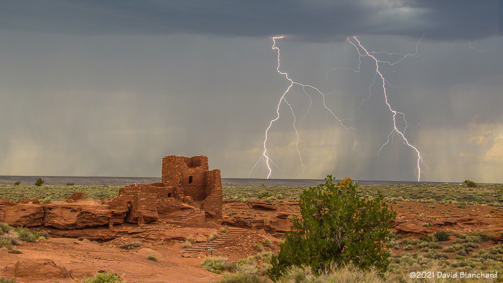 Lightning at Wukoki Pueblo in Wupatki National Monument.
