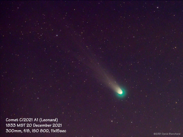 Comet C/2021 A1 (Leonard) at 1833 MST 20 December 2021.