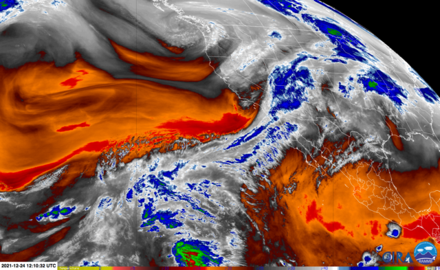 GOES-17 water vapor channel showing the moisture plume.