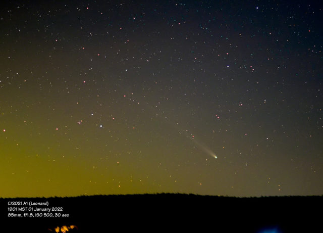 Comet C/2021 A1 (Leonard) at 1901 MST 01 January 2022.