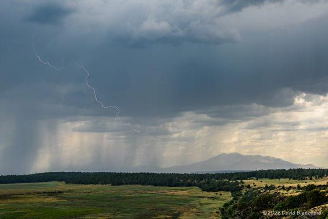 A cloud-to-cloud lightning flash over Mormon Lake, Arizona.