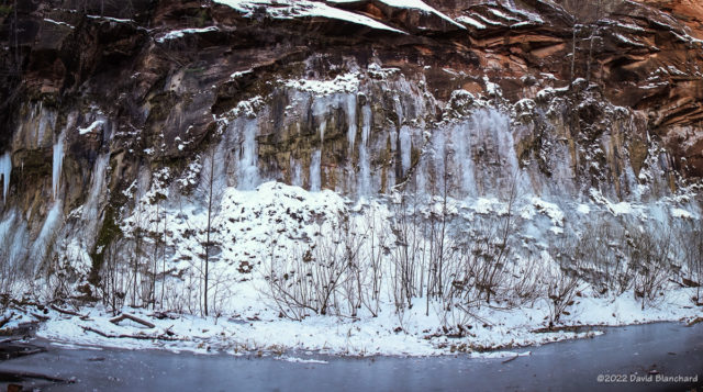 This wall of ice greets hikers at the very beginning of the West Fork Trail.