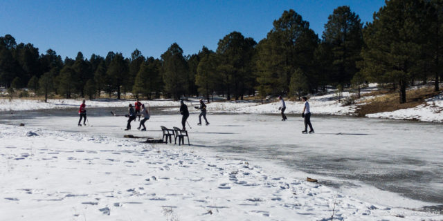 Ice hockey on the frozen detention pond.