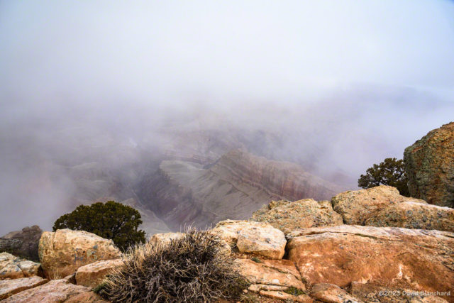Early morning fog in Grand Canyon from Lipan Point.