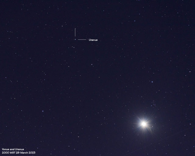 Venus and Uranus in the evening sky (28 March 2023).