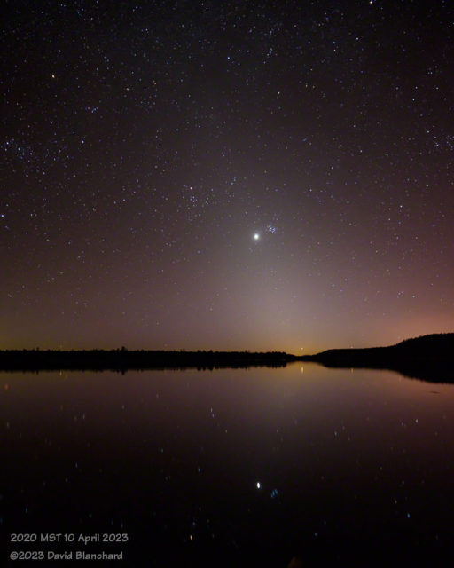 Venus, Mercury, Pleiades, and Zodiacal light all reflected in Lake Mary.