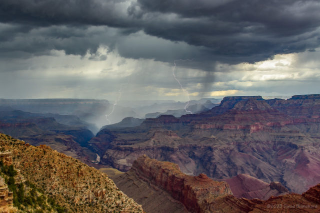 Lightning touches down deep in Grand Canyon.