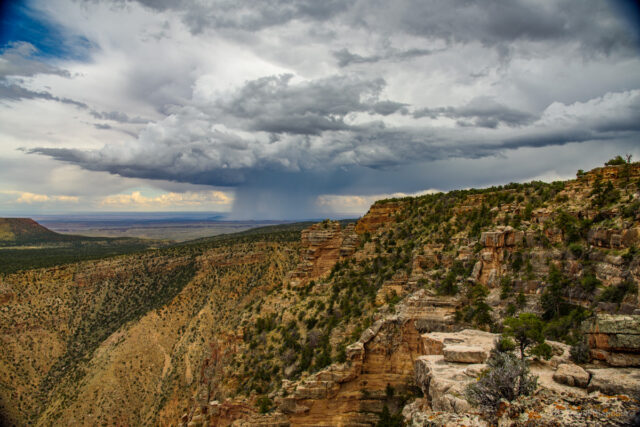 An early afternoon thunderstorm over the Little Colorado River valley east of Grand Canyon.