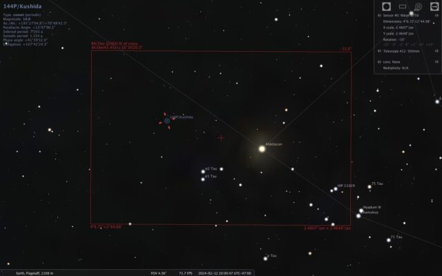 Screen shot from Stellarium showing the field of view at 500mm.