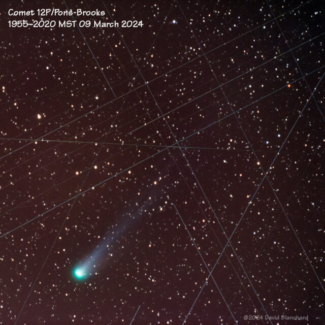 Comet 12P/Pons-Brooks on 09 March 2024. A stack of images with Max value so that satellite tracks are not removed.
