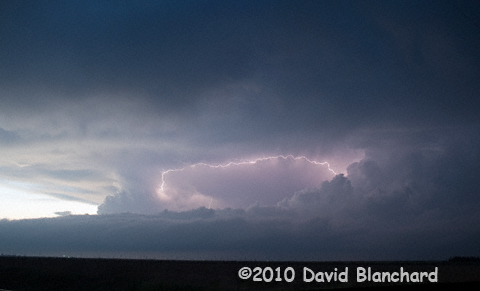 Lightning at twilight in a supercell northwest of Goodland, Kansas.