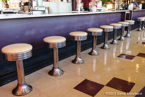 Counter service stools at the Owl Cafe in Albuquerque, New Mexico.